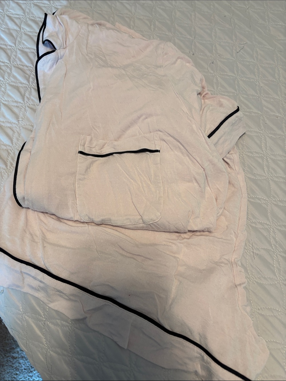 Victoria's Secret Pale Pink Short Sleeve Pajama Top with Black Trim